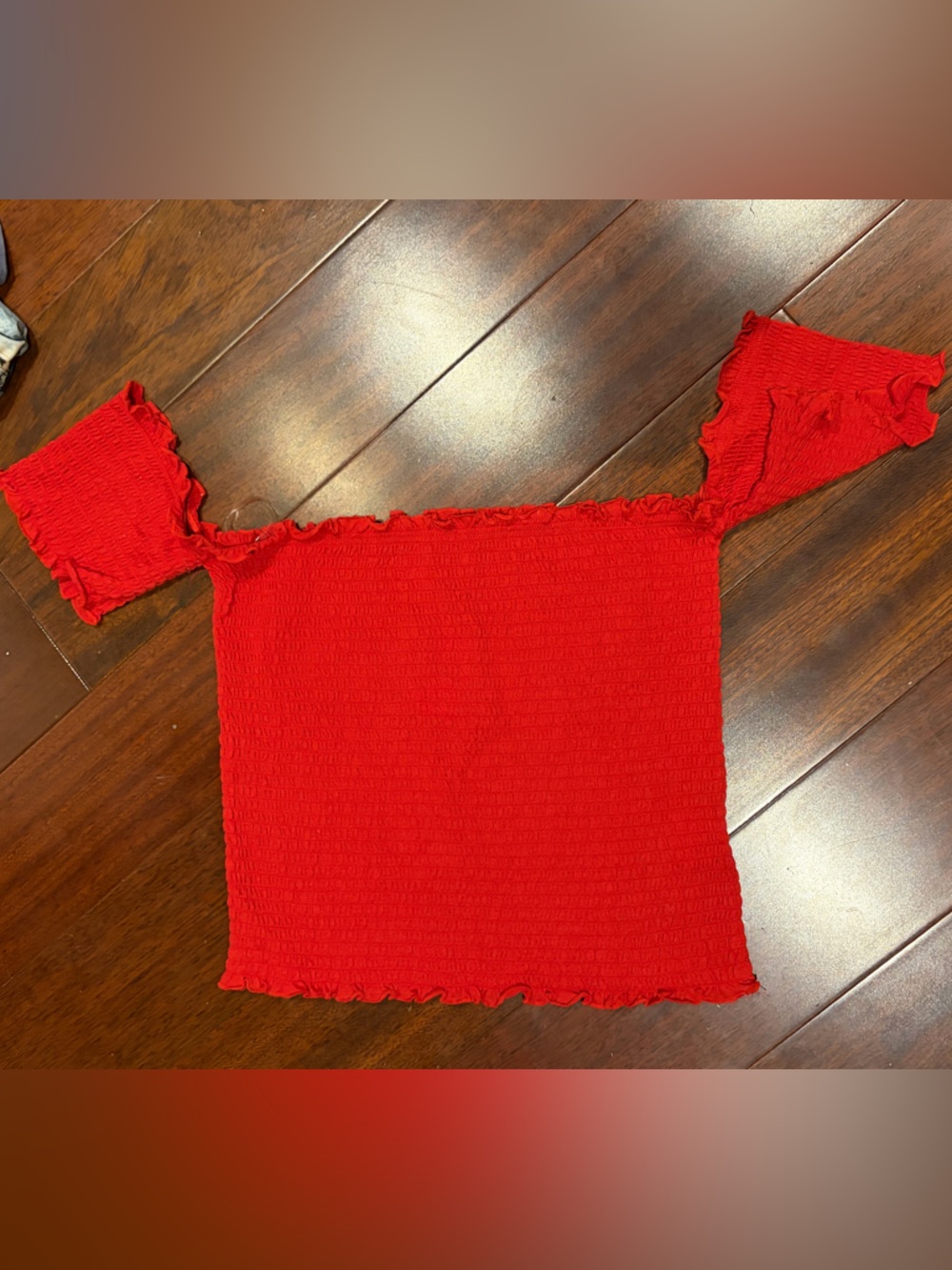 Red Smocked Off-Shoulder Crop Top